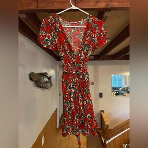 ZARA Red Floral Wrap Dress